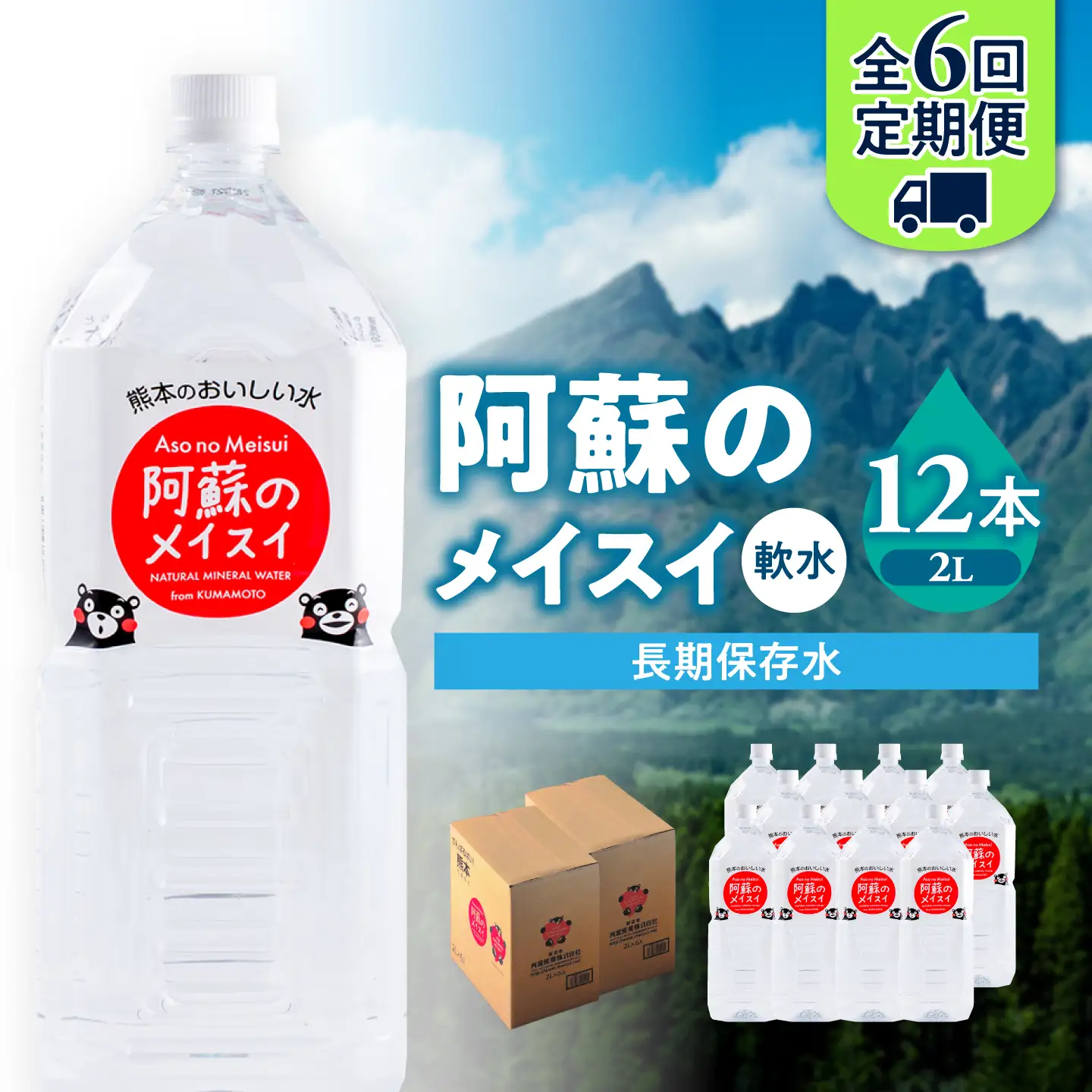 【全6回定期便】熊本 阿蘇のメイスイ 2L × 6本 2ケース（計12本） 天然水 水 ミネラルウォーター 保存 2年 【丸富産業株式会社】[AYDB029]