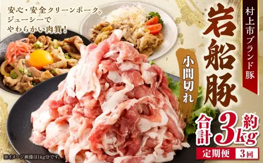【3回定期便】【村上市 豚】 岩船豚 小間切れ 約1kg（約200g×5パック） ／ 肉 にく お肉 豚肉 ぶた肉 ブタ肉 ポーク こま切れ ジューシー やわらか 小分け 冷凍 国産 001-0009
