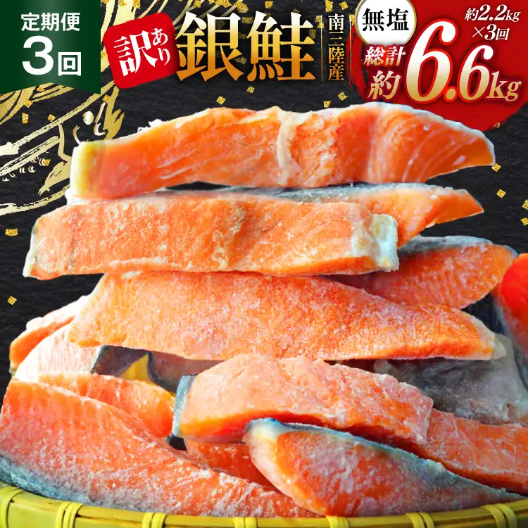 3回 定期便 訳あり 三陸産 銀鮭 切身 約2.2kg 総計6.6kg