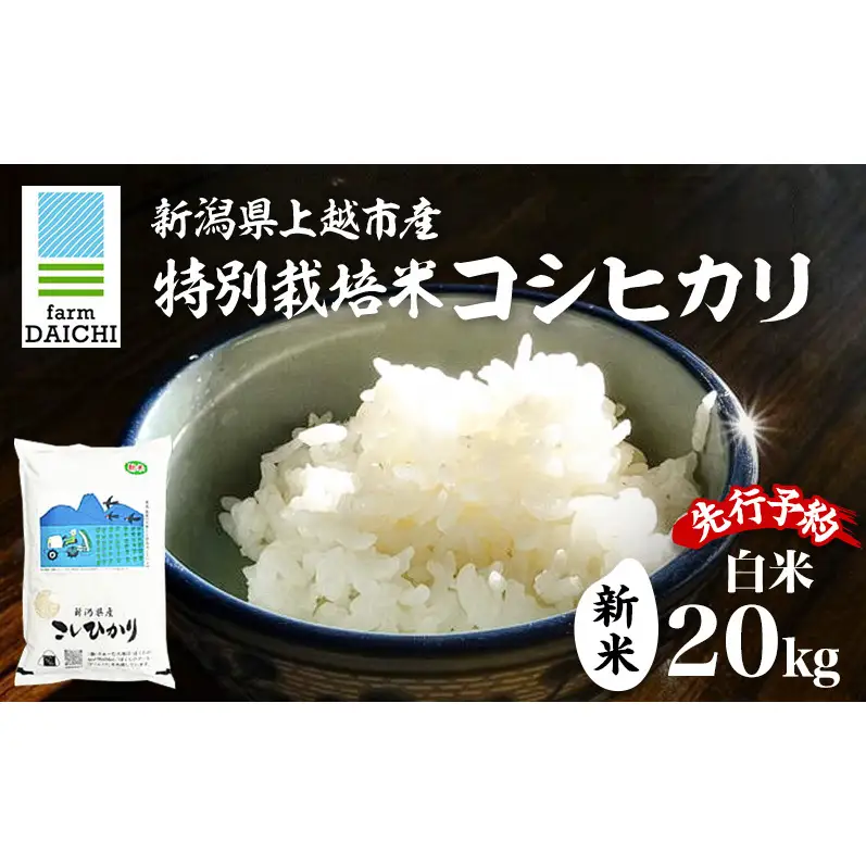 先行予約 令和8年 新米 新潟県上越市産 特別栽培米 コシヒカリ 20kg （5kg×4袋）お米 コメ こしひかり ふぁーむ大地