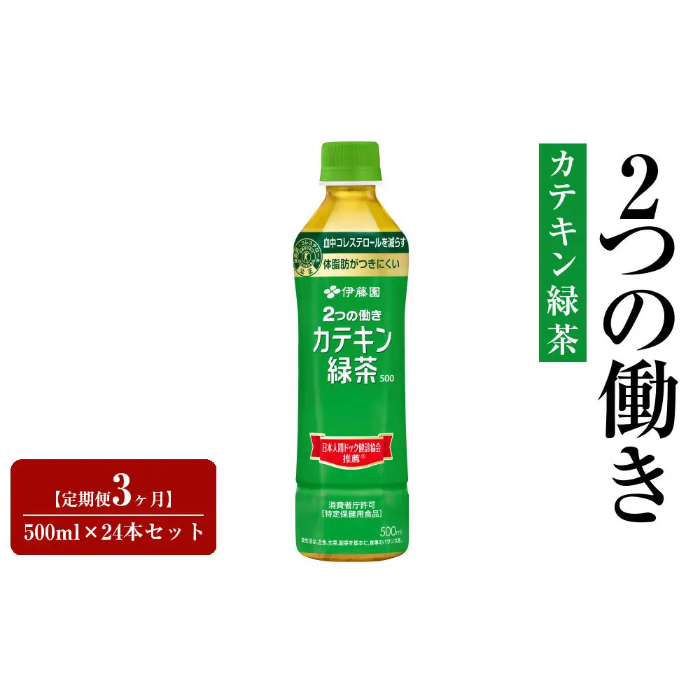 【定期便3ヶ月】2つの働きカテキン緑茶500ml×24本セット【特定保健用食品】