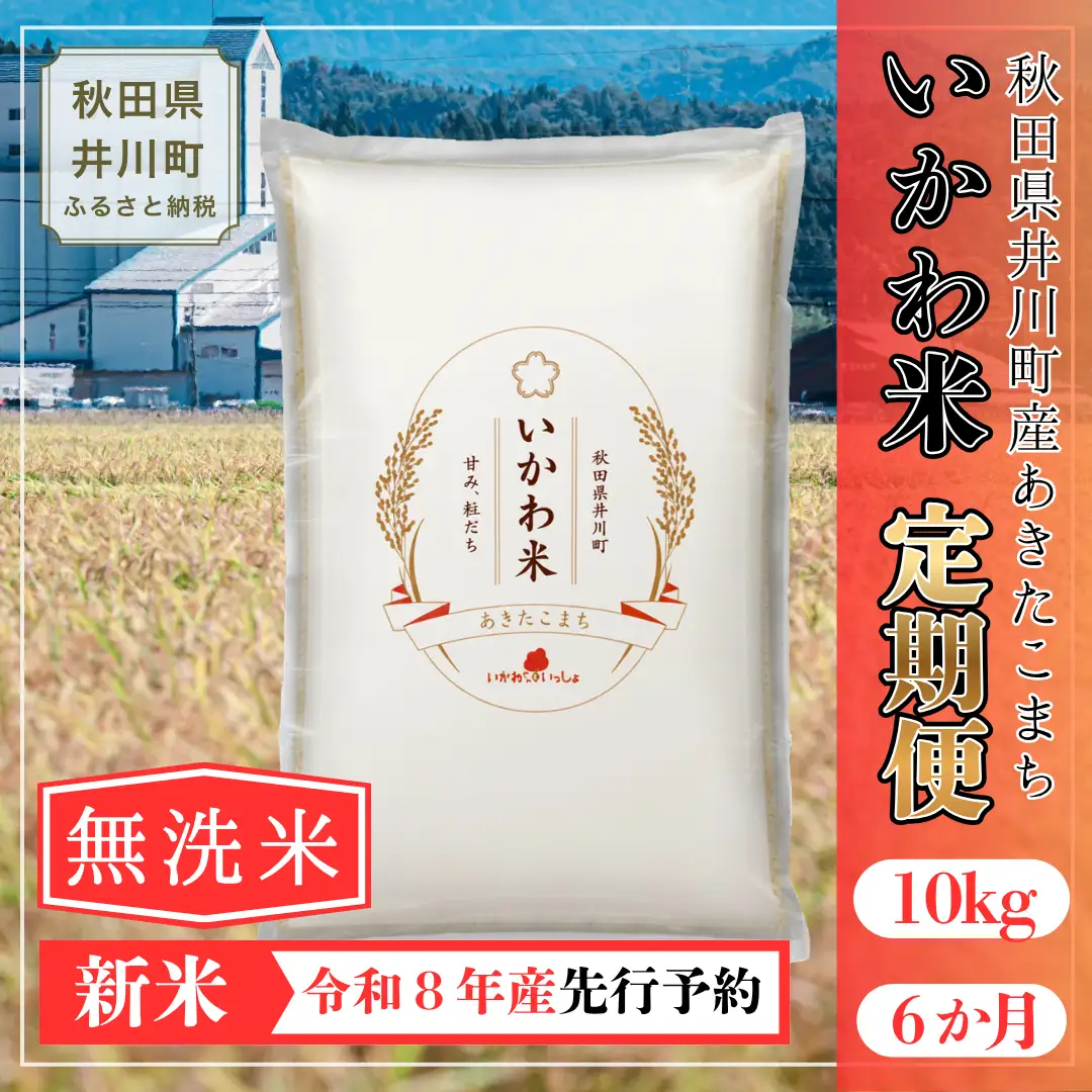 【6か月定期便】あきたこまち 10kg 令和8年産 無洗米 あきたこまち