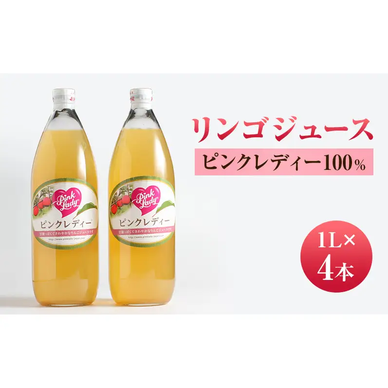 リンゴジュース１L×4本 ピンクレディー100％ りんご フルーツジュース 長野県