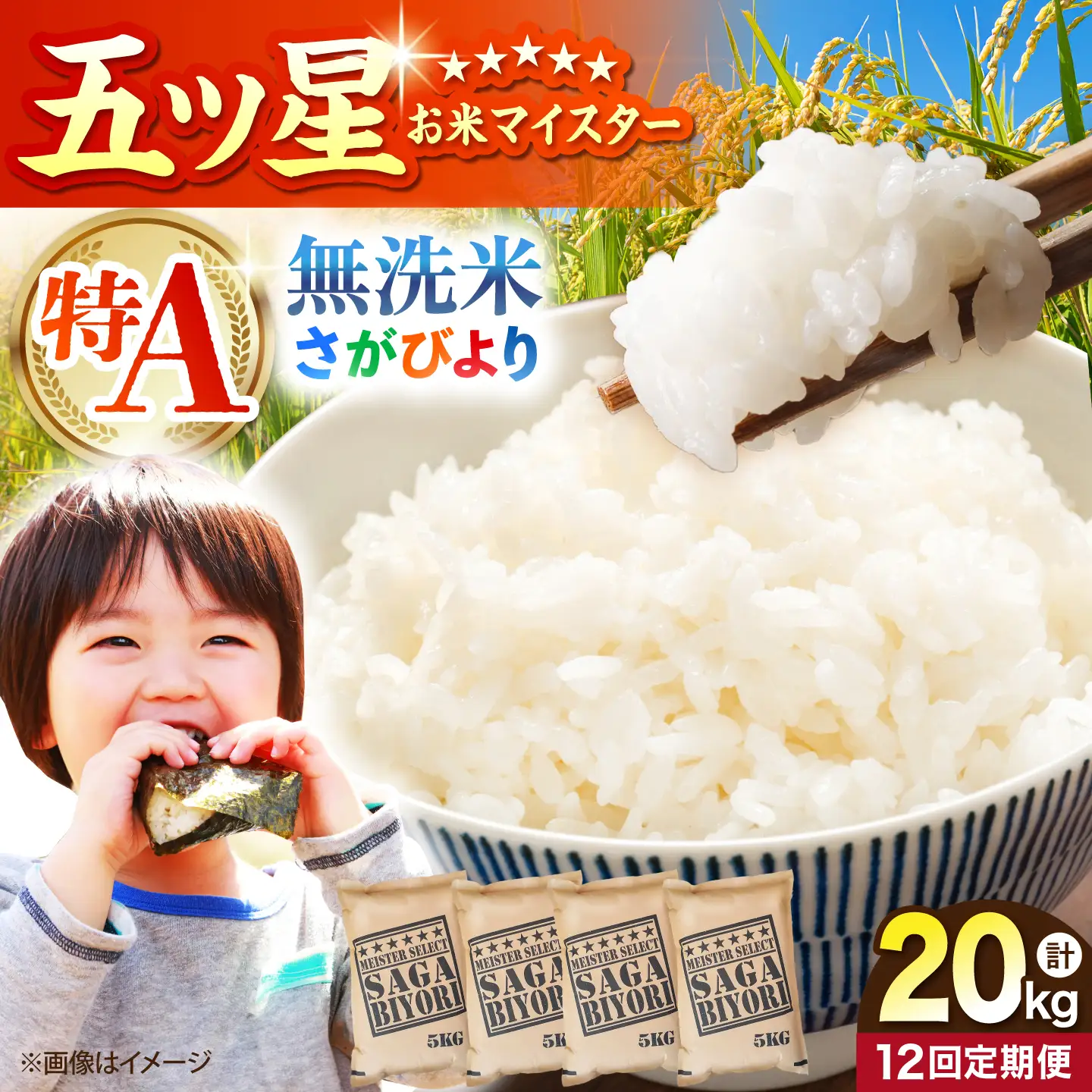 【全12回定期便】 さがびより 無洗米 20kg（5kg×4袋）【五つ星お米マイスター厳選】特A米 特A評価[HBL130]