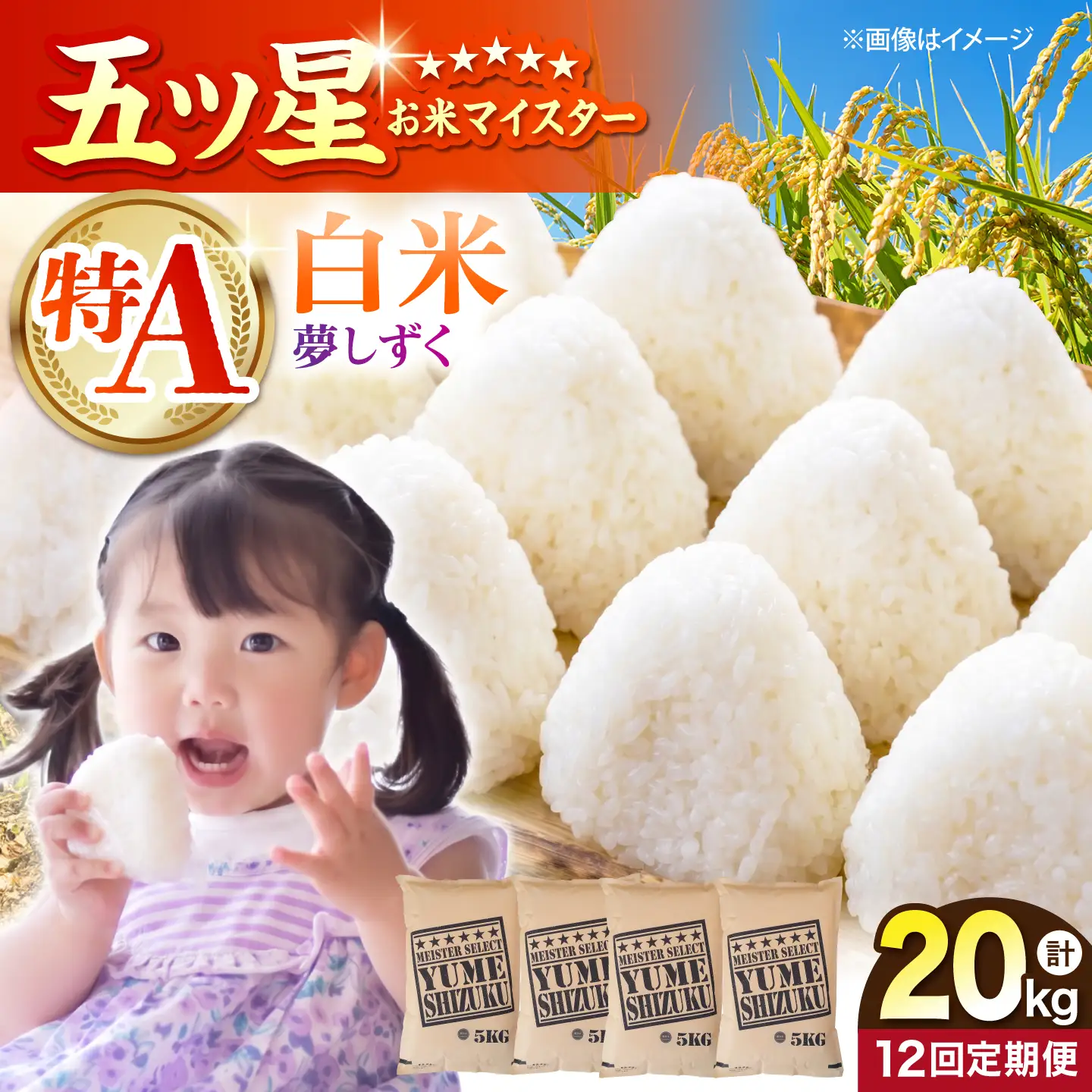 【全12回定期便】 夢しずく 白米 20kg（5kg×4袋）【五つ星お米マイスター厳選】特A米 特A評価[HBL139]