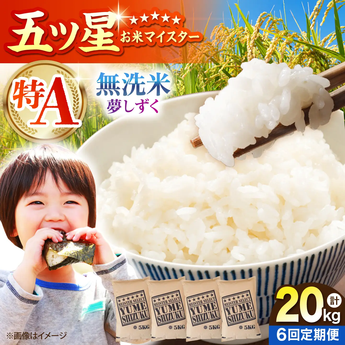【全6回定期便】 夢しずく 無洗米 20kg（5kg×4袋）【五つ星お米マイスター厳選】特A米 特A評価[HBL141]