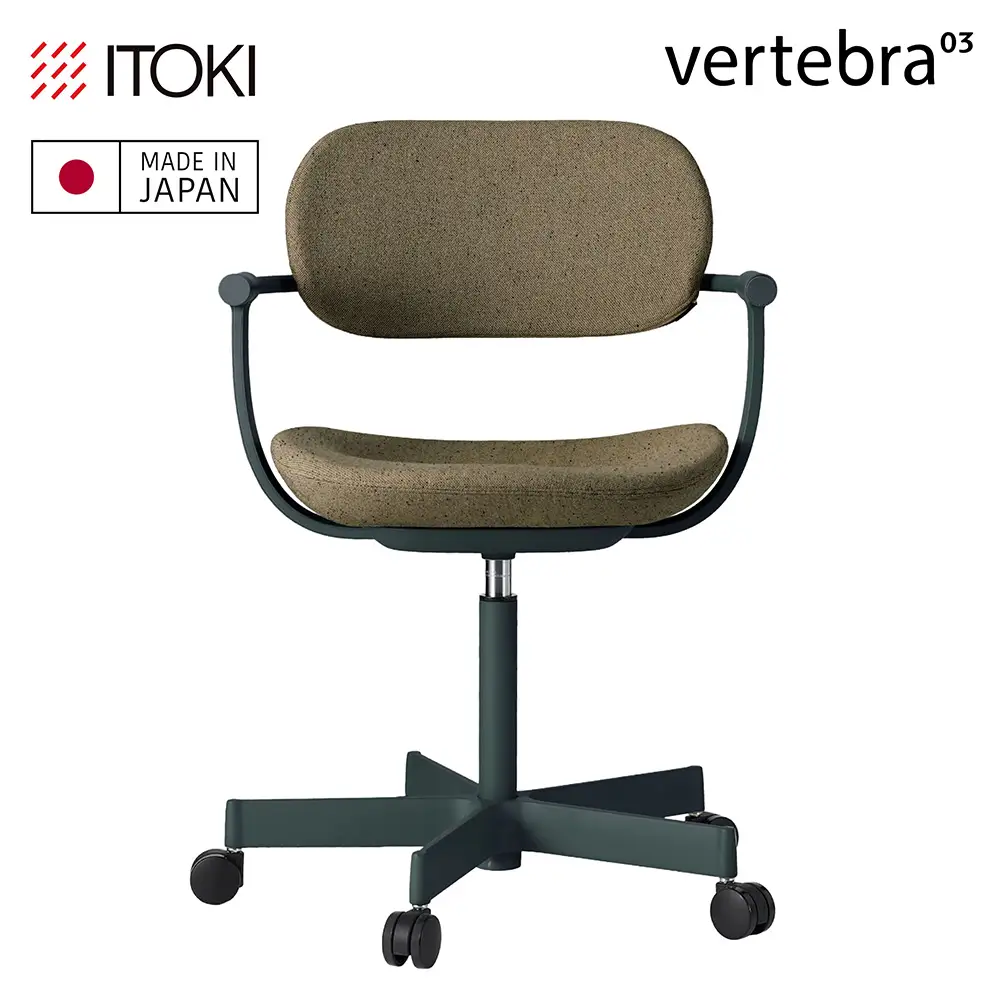 イトーキ バーテブラ03(vertebra03)/ダークグリーン/5本脚/CD張地:ダークオリーブ/抵抗付ウレタン双輪キャスター/オフィスチェア デスクチェア ダイニングチェア/KG825CDM1G1L2CF【EI203W】