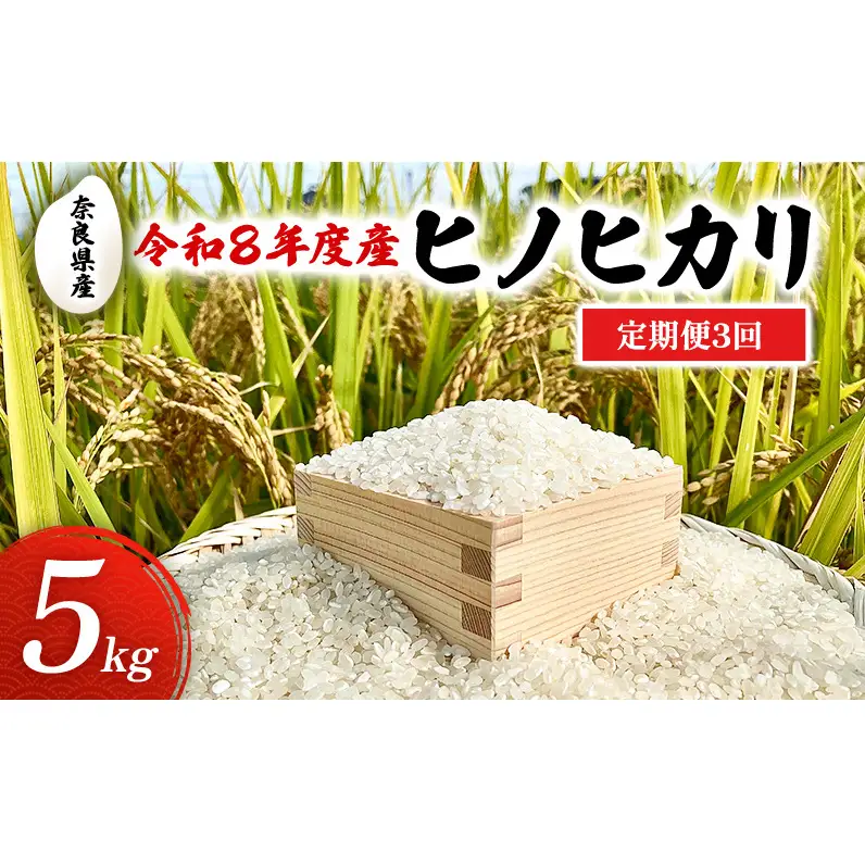 【先行予約】定期便 3回 令和8年度産 新米 ヒノヒカリ 5kg 奈良県産 お米　米　コメ 白米 精米 大和郡山