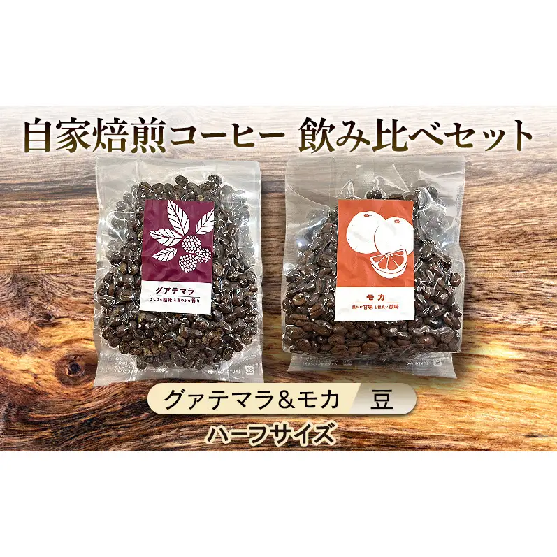 【厳選2種】芳醇なフルーティー飲み比べセット・自家焙煎コーヒー（ハーフサイズ豆）(グァテマラ111g、モカ143g) 珈琲