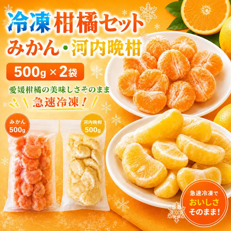 冷凍柑橘セット みかん・河内晩柑 500g ×2袋 冷凍みかん みかん ミカン 愛媛みかん 蜜柑 柑橘 かんきつ 冷凍ミカン 冷凍柑橘 アイス スムージー シャーベット みかん職人武田屋 愛媛県 愛南町