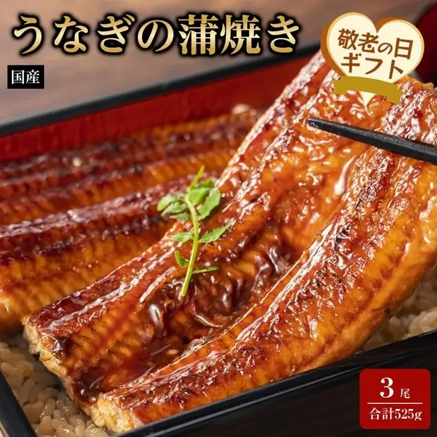 【敬老の日】国産うなぎの蒲焼き 3尾（合計525g）
