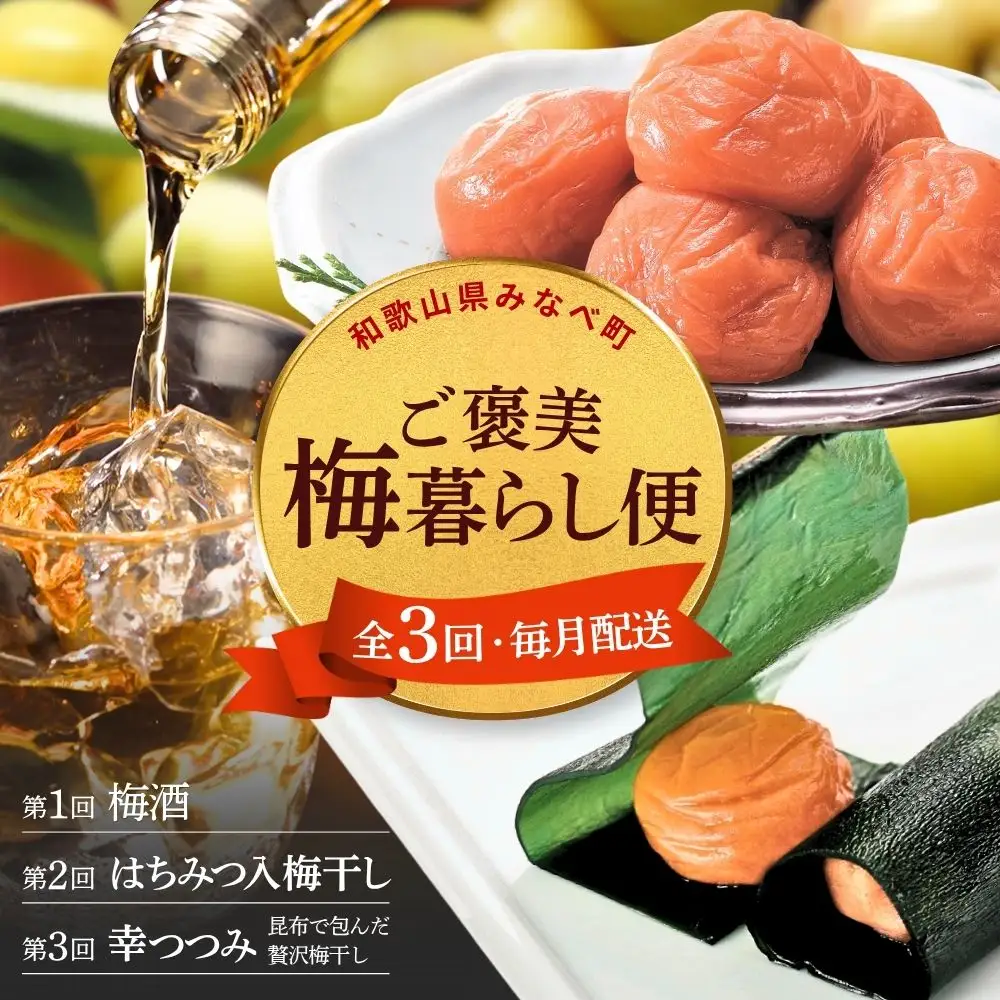 【定期便全3回】 梅酒 梅干し はちみつ梅 昆布包み梅 和歌山県みなべ町産 【umicbn-tkb002】