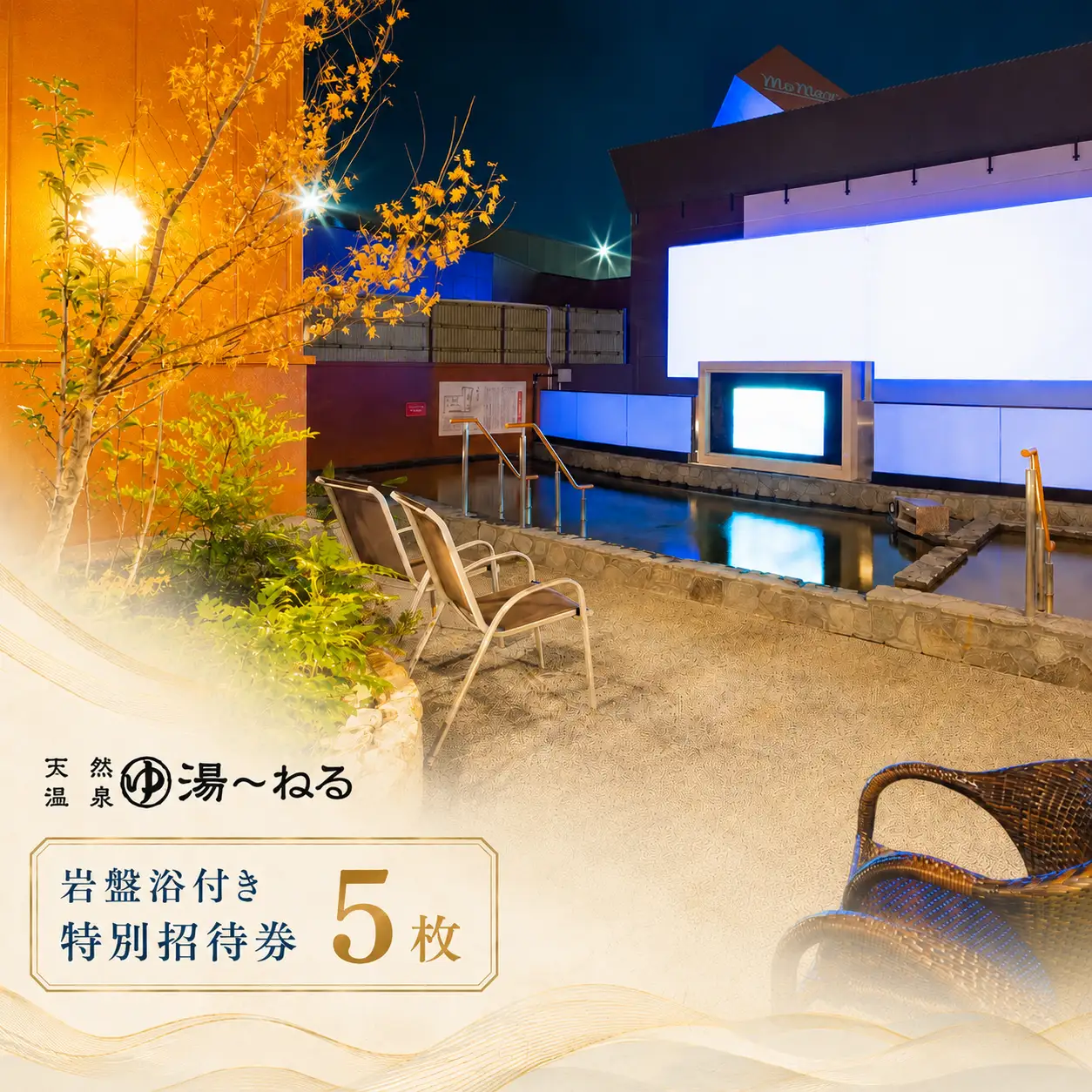 ＼アクセス抜群千葉スパ体験／新習志野天然温泉「湯～ねる」岩盤浴付き特別招待券　5枚セット