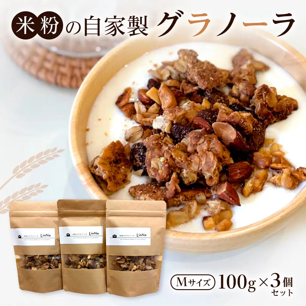 米粉の自家製グラノーラ【Mサイズ100g×3個セット】