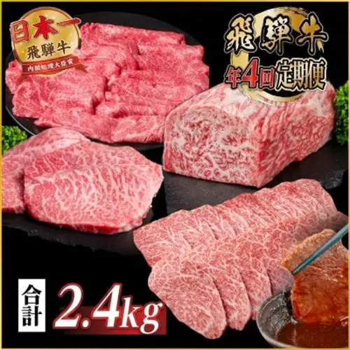 【発送月固定定期便】飛騨牛 赤身定期便 計2.4kg ヒレ モモ ブロック 赤身スライス 冷蔵全4回【配送不可地域：離島】【4088112】