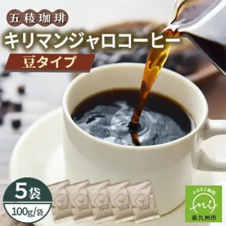 五稜農園自家焙煎 キリマンジャロ コーヒー豆100g×5袋セット 香り豊かな本格珈琲【1747881】