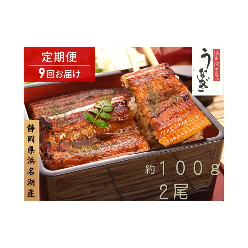 浜名湖マルマ 【定期便・全9回】うなぎ蒲焼(約100g x 2尾) 浜名湖産うなぎ 長蒲焼 国産 ギフト 贈答 土用の丑の日 蒲焼 鰻 うなぎ 真空 個包装 冷凍 浜名湖 グルメ 静岡 浜松市 【配送不可：離島】