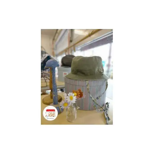AO026【warmheart】モスグリーン×リバティのバケットハット/帽子(57.5cm)