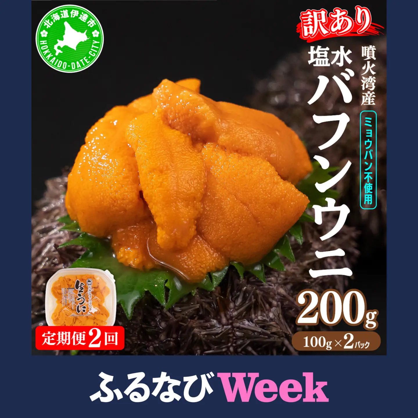 【ふるなびWEEK対象】訳あり バフンウニ 100g 2パック 計200g×定期便2回《アフター保証付き》【55250812-a002_FU】