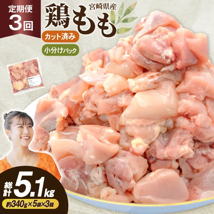 鶏肉 3回 定期便 もも 切身 340g 5袋 1.7kg 計5.1kg