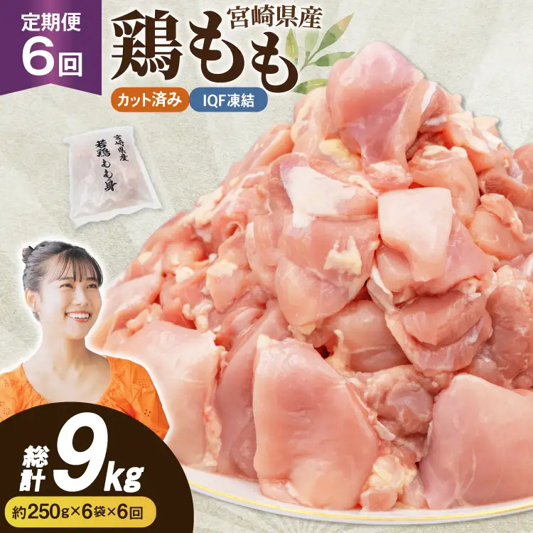 鶏肉 6回 定期便 もも 切身 IQF 250g 6袋 1.5kg 計9kg