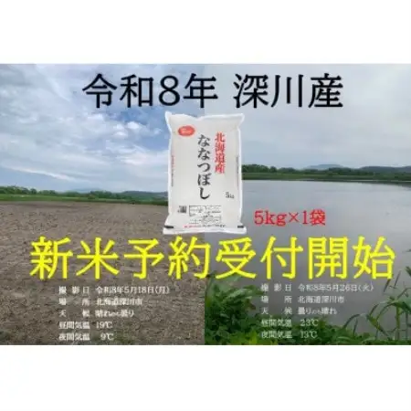 令和8年産 新米予約受付開始!! 北海道深川産 ななつぼし 精米 5kg×1袋【1741831】
