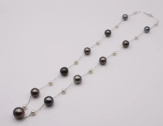 2192 SV あこや本真珠・タヒチ黒蝶真珠　約60cmロングマルチカラーネックレス 9.1~13.3mm
