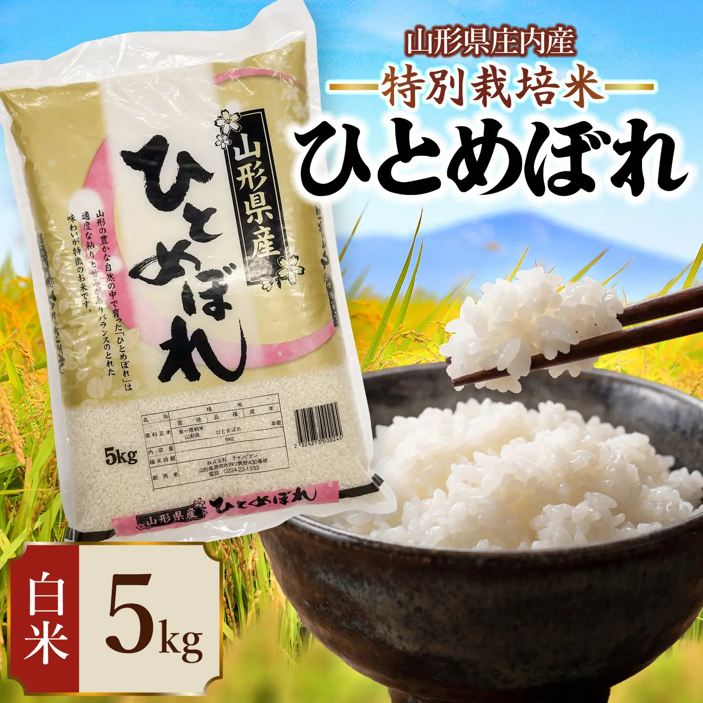 【令和7年産】 特別栽培米 ひとめぼれ 精米 5kg (5kg×1袋)　山形県 庄内産 　| 5キロ 米 お米 コメ 白米 食品 ご飯 ごはん 美味しい おいしい ブランド米 庄内米 エコ包装 おすすめ 人気 山形県 鶴岡市 東北 国産 お取り寄せ SDGs未来都市鶴岡 返礼品