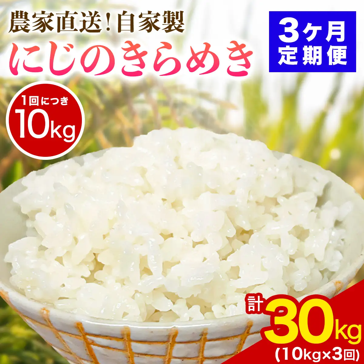 新米 [定期便／3ヶ月連続][令和8年産／11月上旬より順次発送] 伊勢原産 精米10kg (5kg×2袋) にじのきらめき 農家直送！加藤さんちのうんめぇ！自家製米 [1147]
