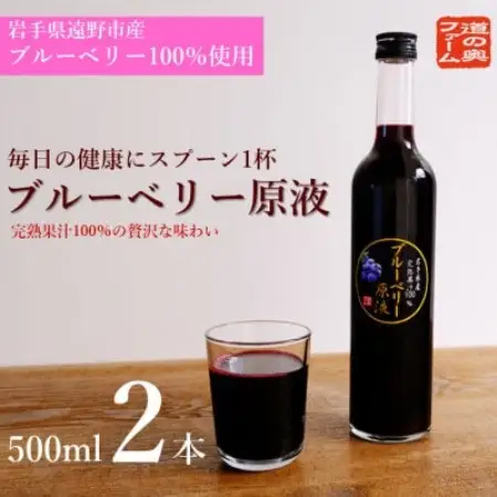 【栽培期間中農薬不使用】遠野のブルーベリーから絞った原液2本セット【1334415】
