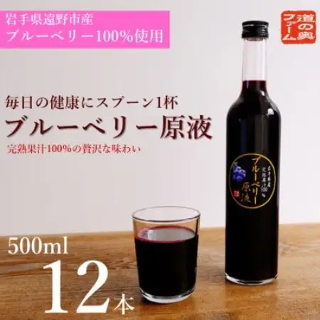 【栽培期間中農薬不使用】遠野のブルーベリーから絞った原液12本セット【1334418】