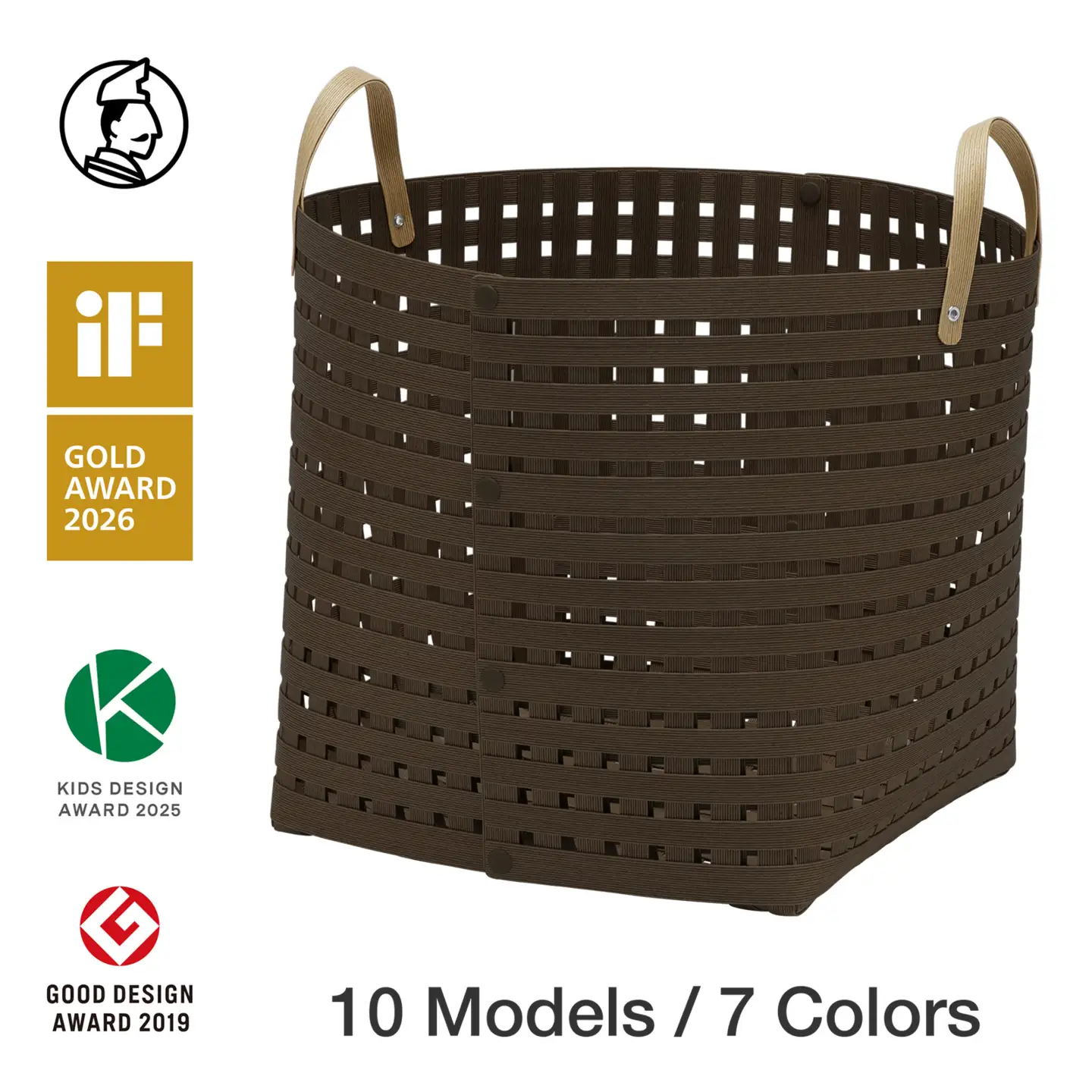 暮らしを整える収納バスケット Bandc Basket LH4(ハンドル付き Lサイズ) ダークブラウン 岩手県奥州市産 バンドシー [AR204]