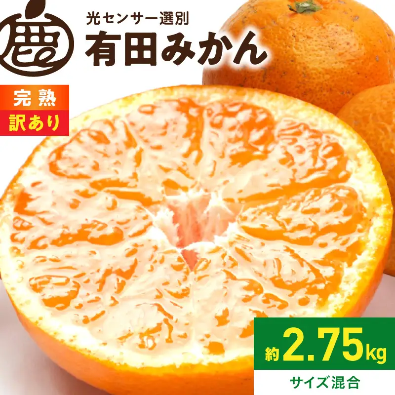 【2026年先行予約】家庭用 完熟有田みかん約2.5kg+250g（傷み補償分）【わけあり・訳あり】【光センサー選果】_ZH7127