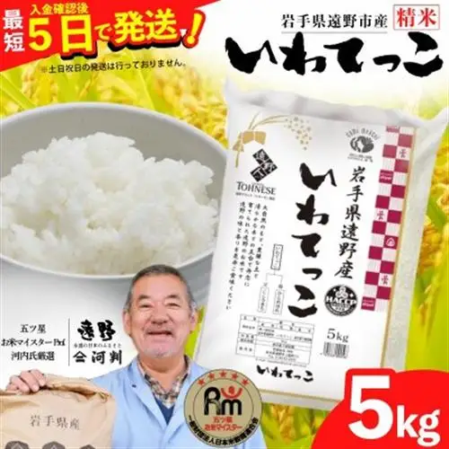 【入金確認後、最短5日で出荷】 【令和7年産】いわてっこ(精米) 岩手県遠野市産 5kg 河判【1702590】