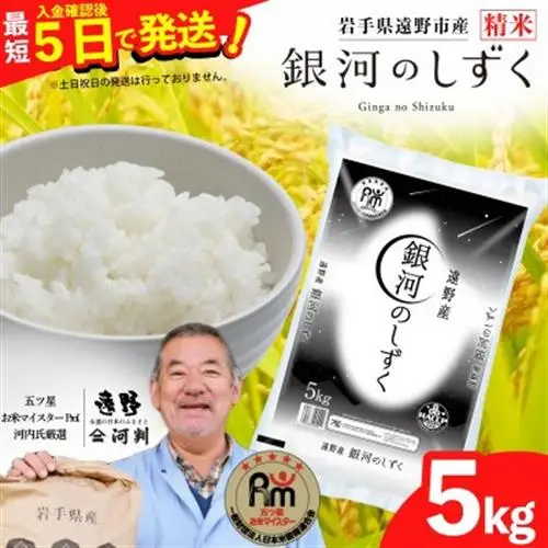 【入金確認後、最短5日で出荷】 【令和7年産】銀河のしずく(精米) 岩手県遠野市産 5kg 河判【1702594】