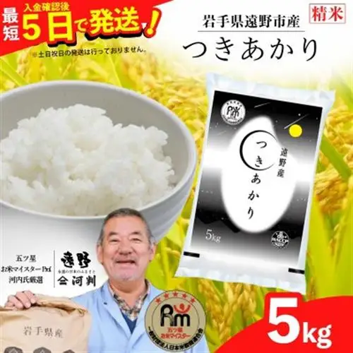【入金確認後、最短5日で出荷】 【令和7年産】つきあかり(精米) 岩手県遠野市産 5kg 河判【1725914】