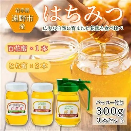 百花蜜×1本 /とち蜜×2本 蜂蜜 各300g 計3本セット パッカー付き 岩手県 遠野産 馬場光男【1742294】