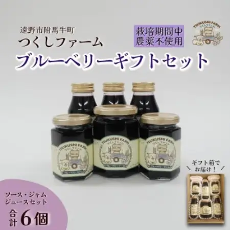 ブルーベリージュース＆ジャム＆ソース 合計6個セット 栽培期間中農薬不使用 つくしファーム 遠野【1742671】