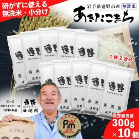 無洗米 あきたこまち 300g(2合)×10個 真空パック セット 合計3kg 令和7年産【1747556】
