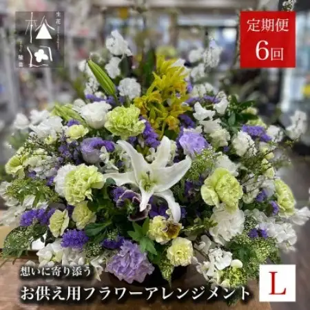 【毎月定期便】松田生花店のお供え用フラワーアレンジメント Lサイズ 全6回【配送不可地域：離島】【4051537】