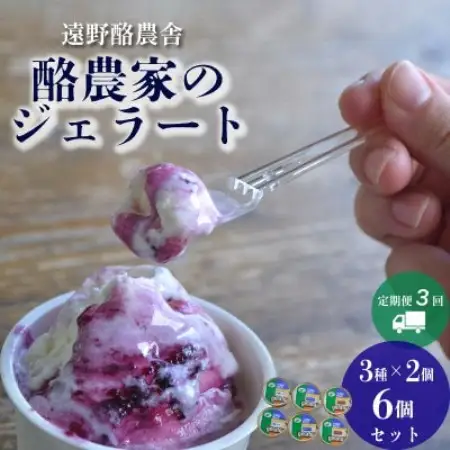 【毎月定期便】遠野酪農舎 ジェラート 130ml 6個 食べ比べ セット全3回【配送不可地域：離島】【4051611】
