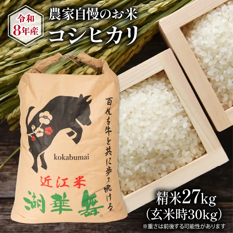 【先行予約】 令和8年産 米 27kg コシヒカリ 農家自慢のお米 近江米 こしひかり ( 2026年産 白米 精米 新米 お米 おこめ コシヒカリ ブランド米 産地直送 農家直送 送料無料 滋賀県 竜王 ふるさと納税 )