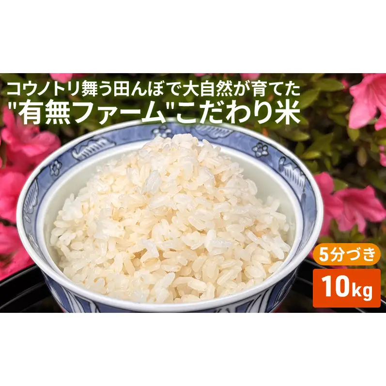 米 コウノトリ舞う田んぼで大自然が育てた"有無ファーム"こだわり米 5分づき 10kg お米 栽培期間中農薬・化学肥料不使用