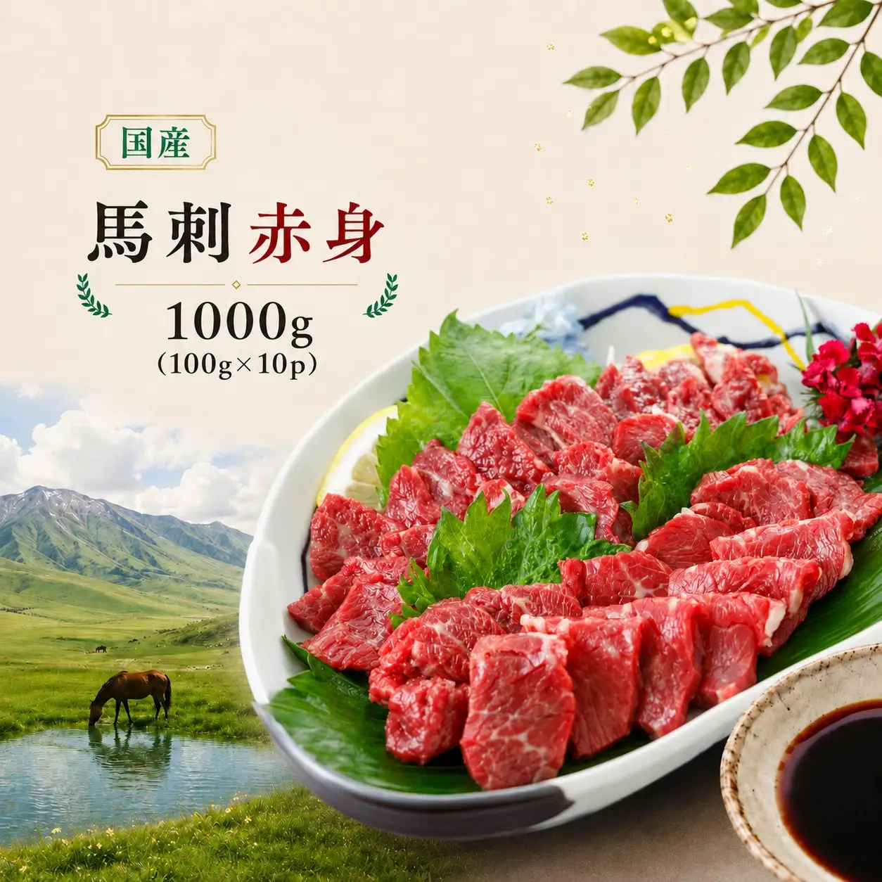 馬刺し 国産 赤身 1000g（100g×10p） 馬刺しの長野屋【021-49】