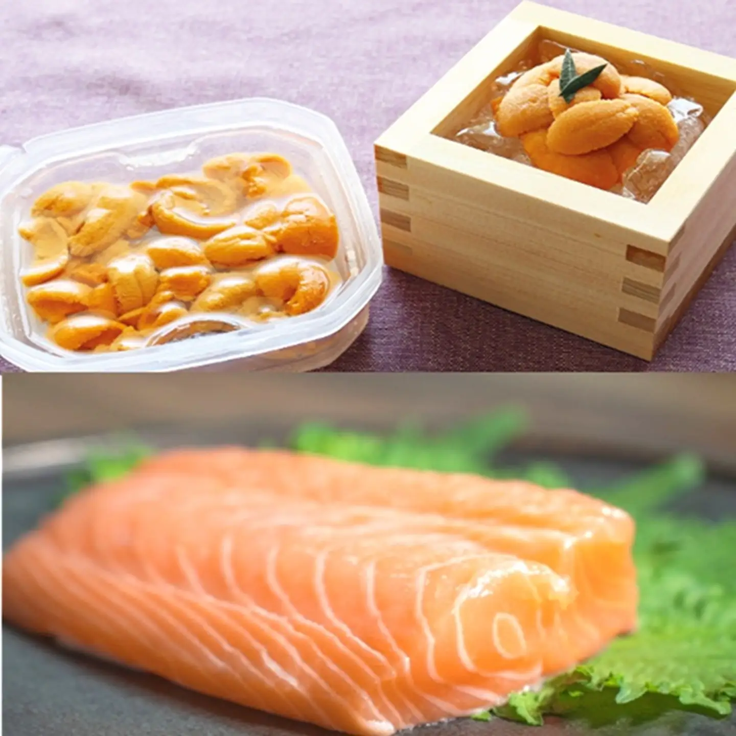 エゾバフンウニ塩水パック150g×1P、お刺身サーモン300g～500g(1～3本)[11月下旬以降発送] E-40032