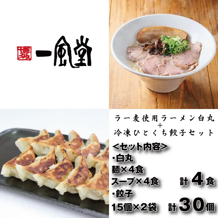 ZH263.【一風堂】白丸ラー麦麺4食とひとくち餃子2袋セット【豚骨ラーメン】