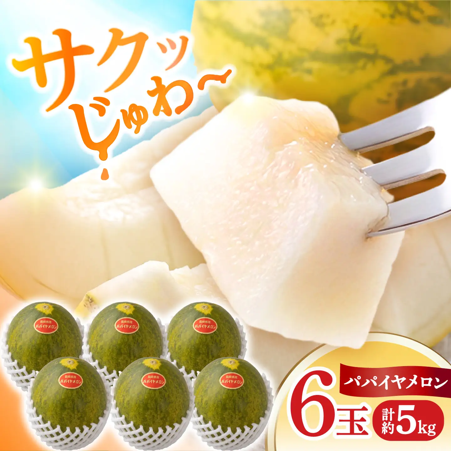 パパイヤメロン 6玉 ( 約 5kg ) / メロン めろん パパイヤメロン 果物 フルーツ / 南島原市/ 小田メロン園[SGX001]