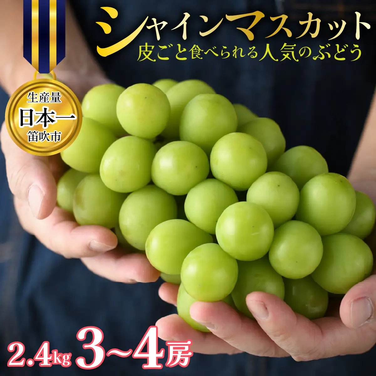 山梨県笛吹市産 シャインマスカット 約2.4kg 3～4房 皮ごと食べられる人気のぶどう 262-010-26y