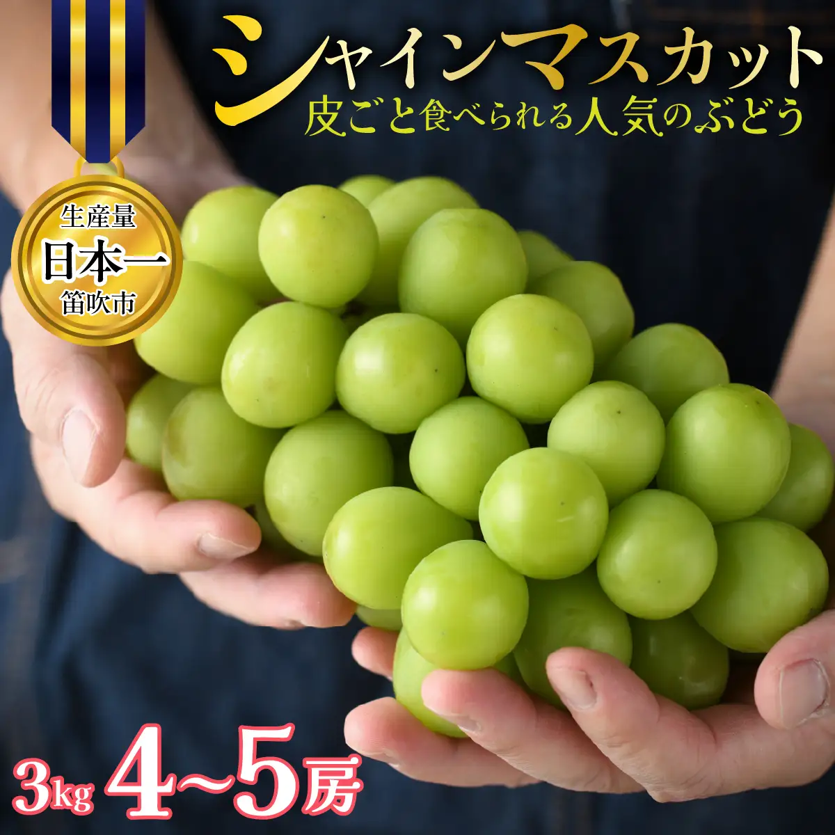 山梨県笛吹市産 シャインマスカット 約3kg 4～5房 皮ごと食べられる人気のぶどう 262-011-26y