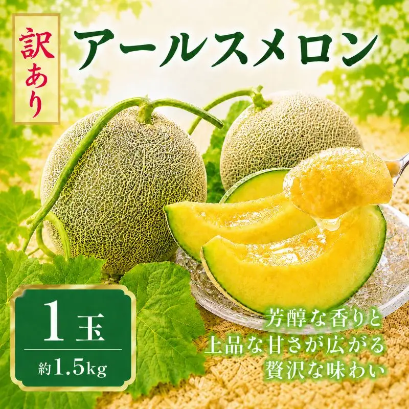 【訳あり】アールスメロン 1玉（1.5kg）茨城旭エメラルド
